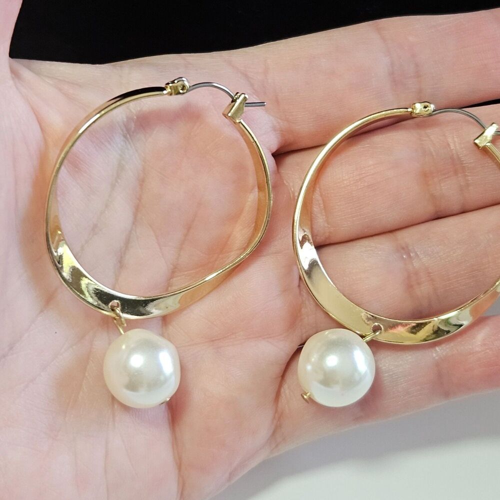H&M gold tone Hoops with faux pearls statement